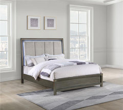 Kieran Wood Eastern King LED Panel Bed Grey - 224741KE