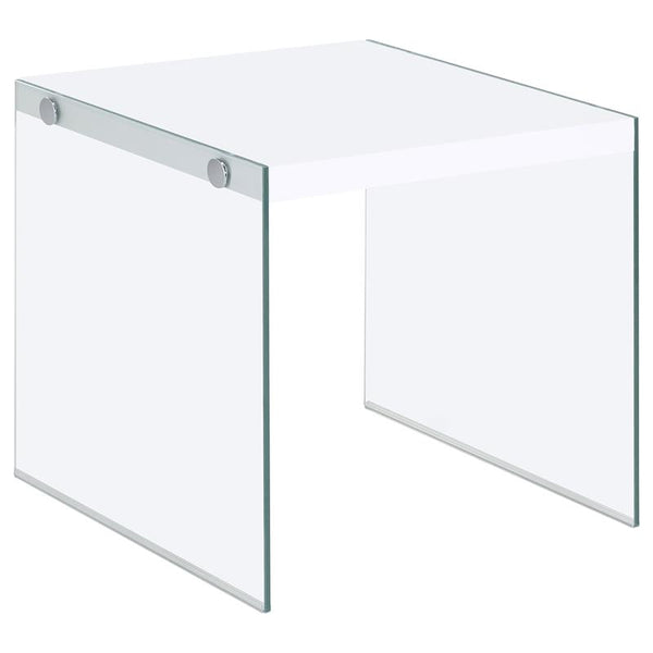 Opal Square Glass Frame Side End Table White High Gloss - 704147