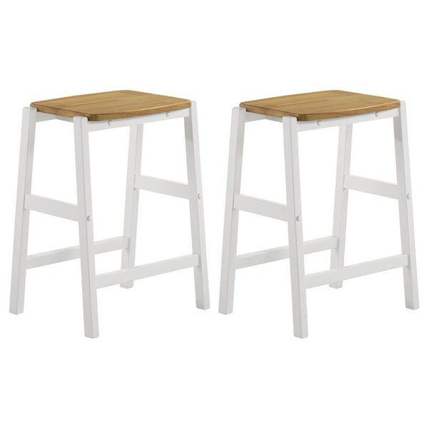 Hollis Wood Counter Height Backless Bar Stool Brown and White (Set of 2) - 122247