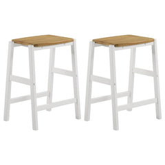 Hollis Wood Counter Height Backless Bar Stool Brown and White (Set of 2) - 122247