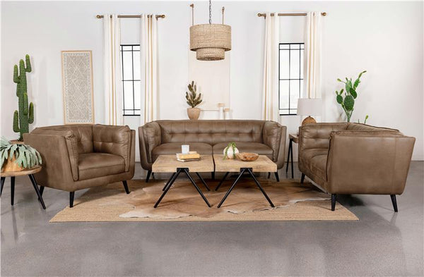 Thatcher 3-piece Upholstered Tuxedo Arm Sofa Set Brown - 509421-S3