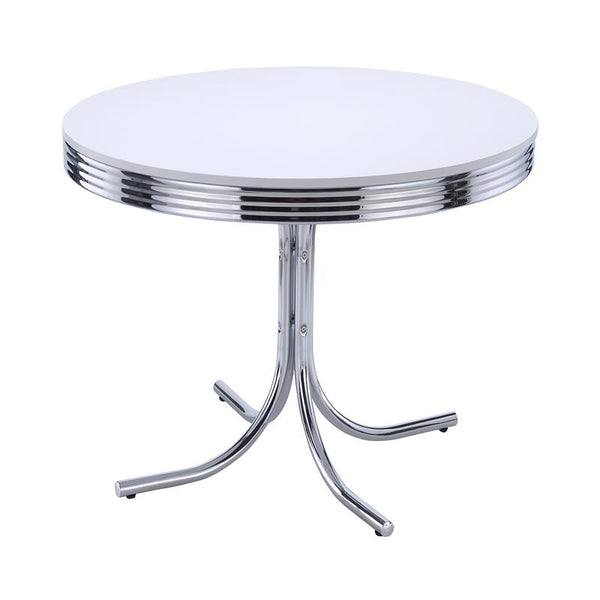 Retro Round 42-inch Wood Top Dining Table White and Chrome - 2388