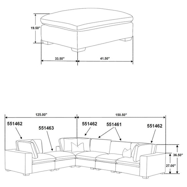 Lakeview 5-piece Upholstered Modular Sectional Chocolate - 551464-SETB