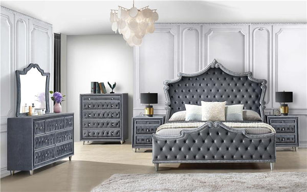 Antonella Upholstered Eastern King Panel Bed Grey - 223581KE