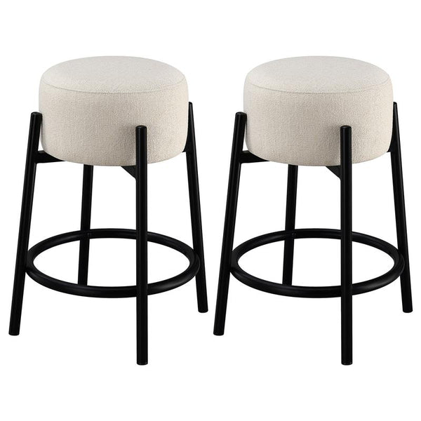 Leonard Upholstered Backless Round Stools White and Black (Set of 2) - 182175
