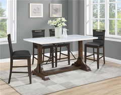 Aldrich Counter Height Trestle Base Dining Table with Genuine White Marble Top and Dark Brown - 182438
