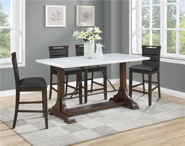 Aldrich 5-piece Counter Height Dining Set Genuine White Marble Top and Dark Brown - 182438-S5