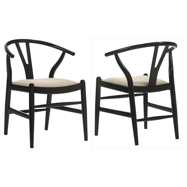 Cortona Danish Y-Shaped Back Wishbone Dining Side Chair Black and Beige (Set of 2) - 108482