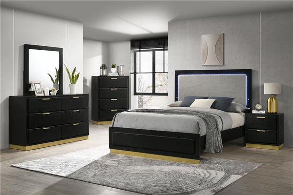 Caraway Wood California King LED Panel Bed Black - 224781KW