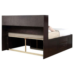 Phoenix Wood Queen Storage Bookcase Bed Cappuccino - 200409Q