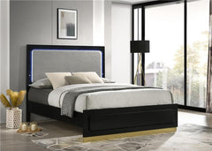 Caraway Wood Eastern King LED Panel Bed Black - 224781KE