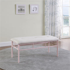 Massi Fabric Upholstered Bench White and Powder Pink - 401156