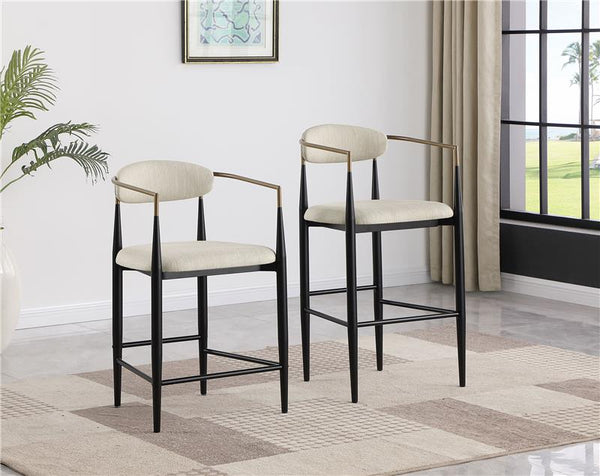 Tina Metal Counter Height Bar Stool with Upholstered Back and Seat Beige (Set of 2) - 121184