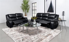 Camila 2-piece Upholstered Motion Reclining Sofa Set Black - 610244-S2