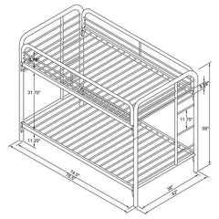 Morgan Metal Twin Over Twin Bunk Bed Silver - 2256V