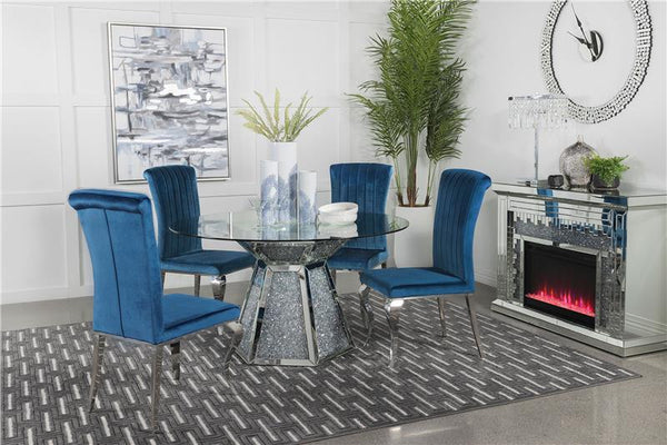 Quinn 5-piece Hexagon Pedestal Dining Room Set Mirror and Teal - 115561-S5T