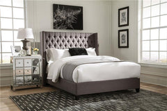 Bancroft Upholstered Eastern King Wingback Bed Grey - 301405KE