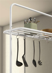 Hollis Kitchen Island Counter Height Table with Pot Rack Brown and White - 122246