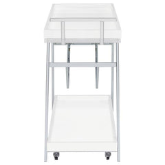 Kinney 2-tier Bar Cart with Storage Drawer White High Gloss and Chrome - 181024