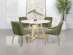 Gwynn Round Dining Table with Marble Top and Stainless Steel Base White and Gold - 107171