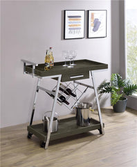 Kinney 2-tier Bar Cart with Storage Drawer Rustic Grey and Chrome - 181025