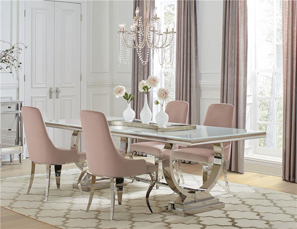 Antoine 5-piece Rectangular Dining Set Chrome and Pink - 108811-S5P