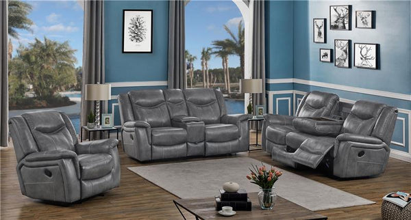 Conrad 3-piece Upholstered Padded Arm Motion Sofa Set Grey - 650354-S3