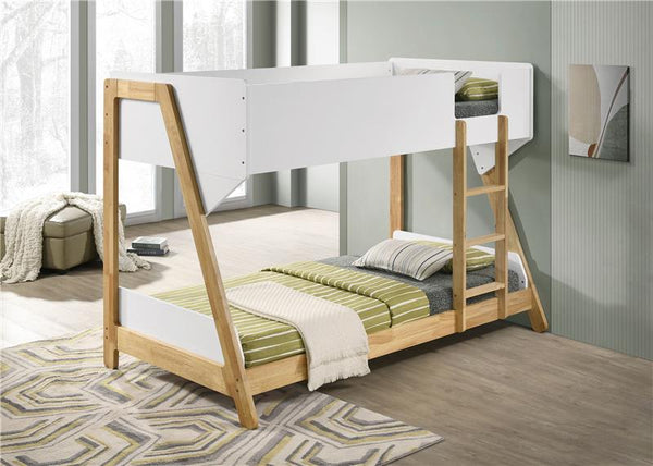 Wyatt Wood Twin Over Twin Bunk Bed White and Natural - 460510