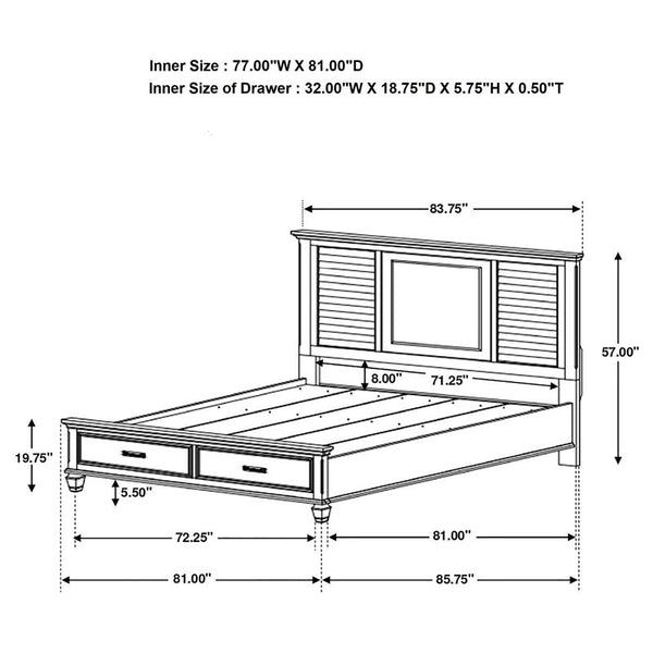 Franco Wood Eastern King Storage Panel Bed Distressed White - 205330KE