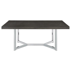 Benson Rectangular Trestle Base Dining Table Dark Oak and Chrome - 107121