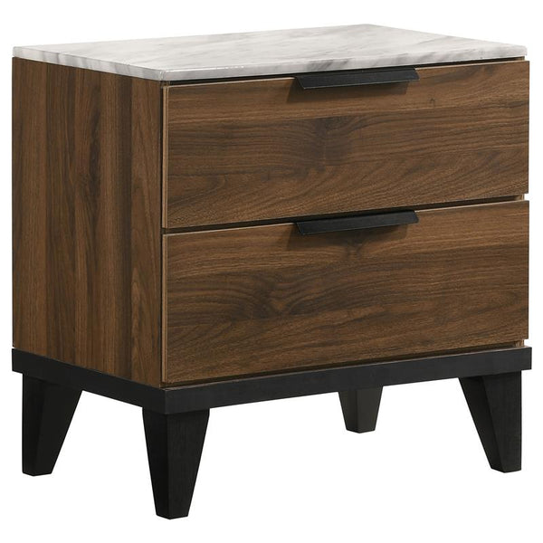 Mays 2-drawer Nightstand Walnut Brown with Faux Marble Top - 215962