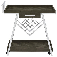 Kinney 2-tier Bar Cart with Storage Drawer Rustic Grey and Chrome - 181025