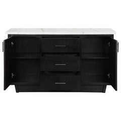 Sherry 3-drawer Marble Top Dining Sideboard Server White and Rustic Espresso - 115515
