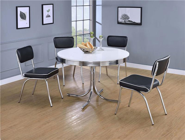 Retro 5-piece Round Dining Table Set White and Black - 2388-S5