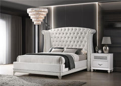 Barzini Upholstered Eastern King Wingback Bed White - 300843KE