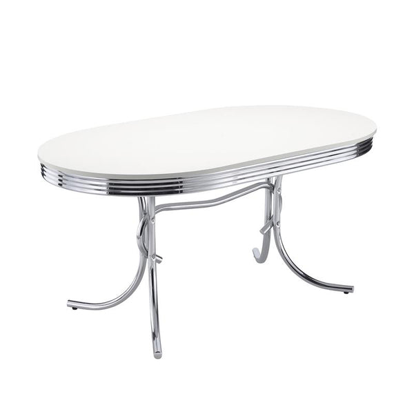 Retro Oval Dining Table Glossy White and Chrome - 2065