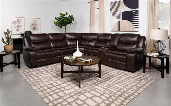 Sycamore Upholstered Power Reclining Sectional Sofa Brown - 610190P