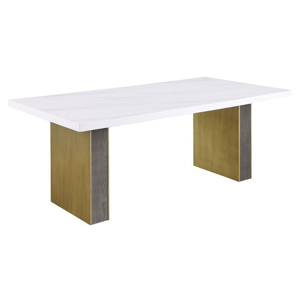Carla Rectangular Dining Table with Cultured Carrara Marble Top White and Gold - 106651