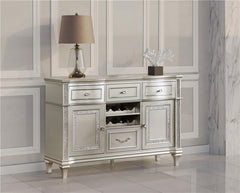 Evangeline 4-drawer Sideboard Server with Faux Diamond Trim Silver Oak - 107555