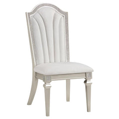 Evangeline Upholstered Dining Side Chair with Faux Diamond Trim Ivory and Silver Oak (Set of 2) - 107552