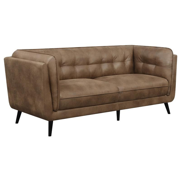 Thatcher Upholstered Tuxedo Arm Tufted Sofa Brown - 509421