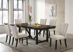 Malia 7-piece Rectangular Dining Table Set with Refractory Extension Leaf Beige and Black - 122341-S7