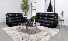 Camila 2-piece Upholstered Motion Reclining Sofa Set Black - 610244-S2