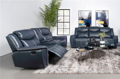 Sloane 2-piece Upholstered Reclining Sofa Set Blue - 610271-S2