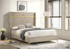 Lucia Upholstered Eastern King Wingback Bed Beige - 224731KE