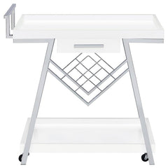 Kinney 2-tier Bar Cart with Storage Drawer White High Gloss and Chrome - 181024