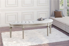 Evangeline Curved Fabric Upholstered Bench Silver Oak - 223396