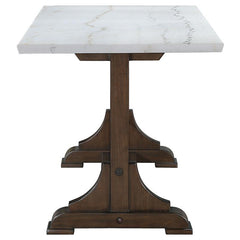 Aldrich Counter Height Trestle Base Dining Table with Genuine White Marble Top and Dark Brown - 182438