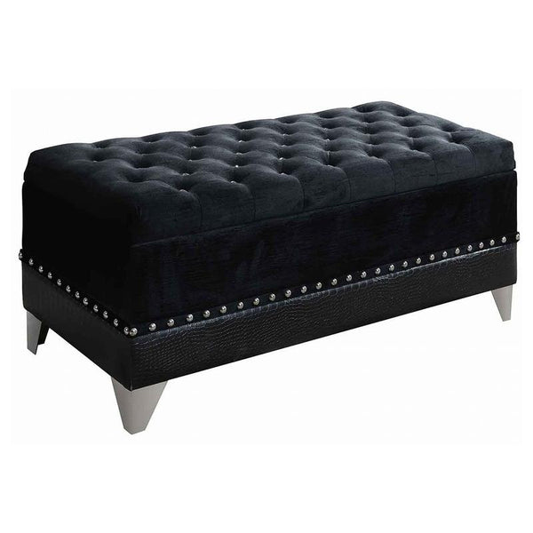 Barzini Velvet Upholstered Tufted Storage Bench Black - 300644