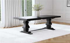 Florence Rectangular Pedestal Dining Table with Planked Wood Top Antique Black - 115531